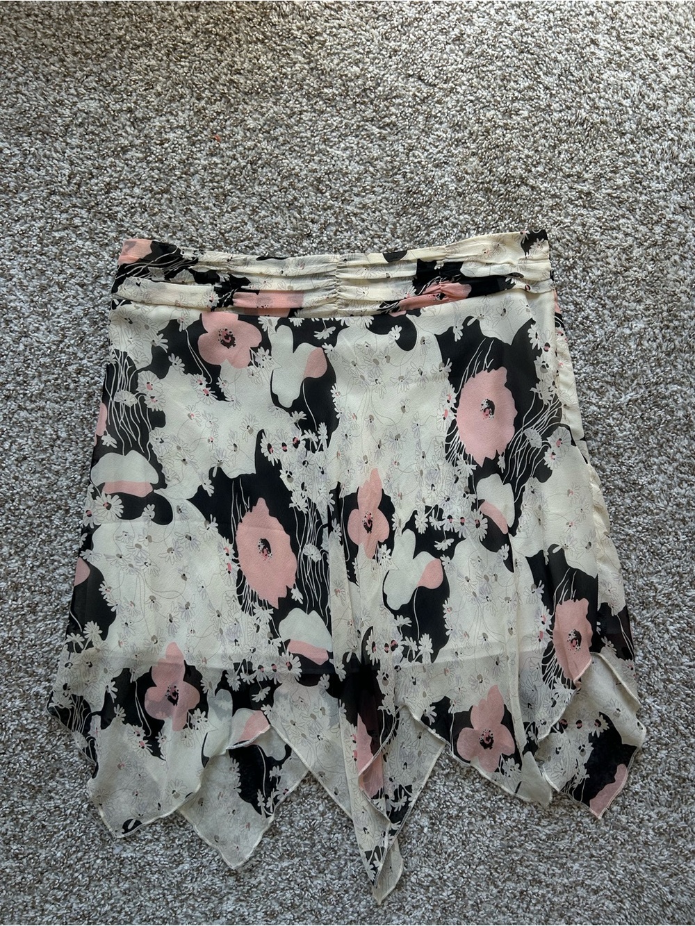 Silk Handkerchief Hem Skirt - Pink & Black
